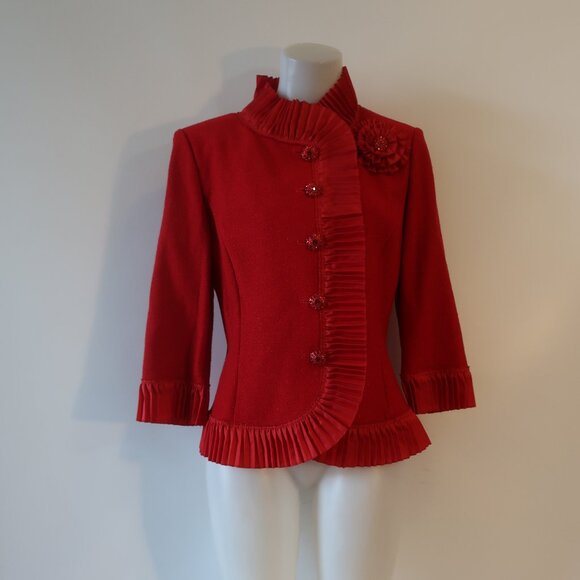 St. John Red Blazer with Pleated Trim Sz 12 - Picture 7 of 10
